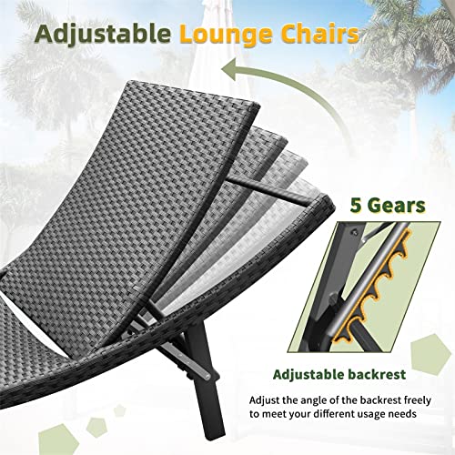 Outdoor Wicker Lounge Chairs Set with Folding Table