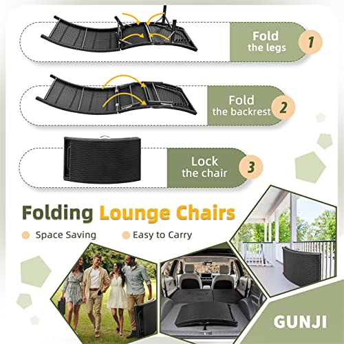 Outdoor Wicker Lounge Chairs Set with Folding Table