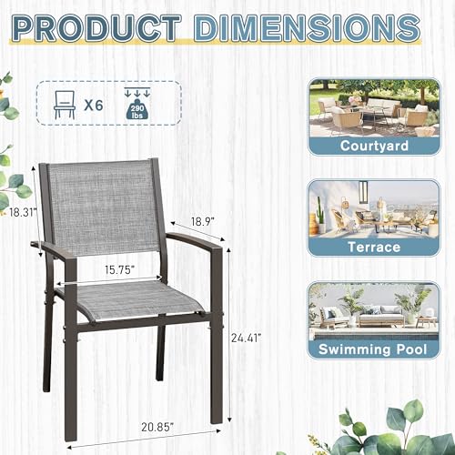 Set of 6 Stackable Patio Dining Chairs in Grey