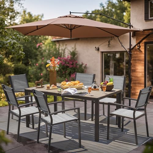 Set of 6 Stackable Patio Dining Chairs in Grey