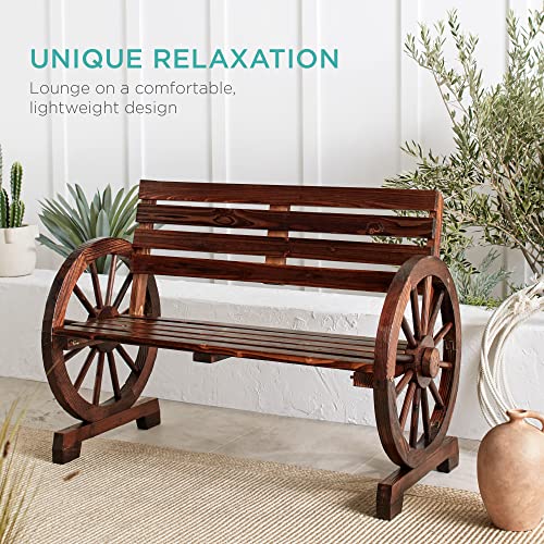Wooden Wagon Wheel Bench for Patio & Garden