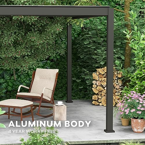 Adjustable Roof Louvered Pergola for Garden Patio, Charcoal