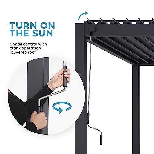 Adjustable Roof Louvered Pergola for Garden Patio, Charcoal