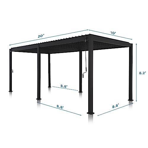 Adjustable Roof Louvered Pergola for Garden Patio, Charcoal
