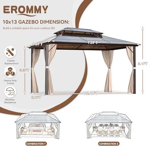 EROMMY 10' x 13' Outdoor Aluminum Gazebo Pavilion