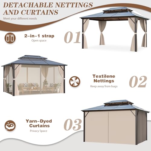 EROMMY 10' x 13' Outdoor Aluminum Gazebo Pavilion