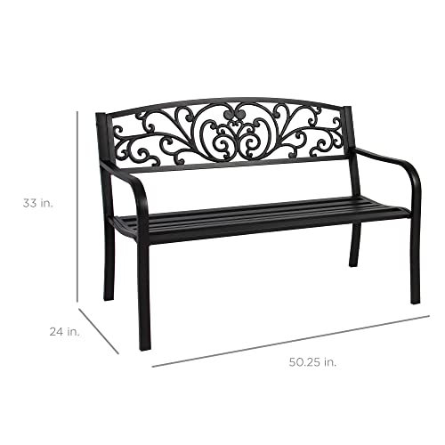 Garden Bench with Floral Design Backrest and Slatted Seat