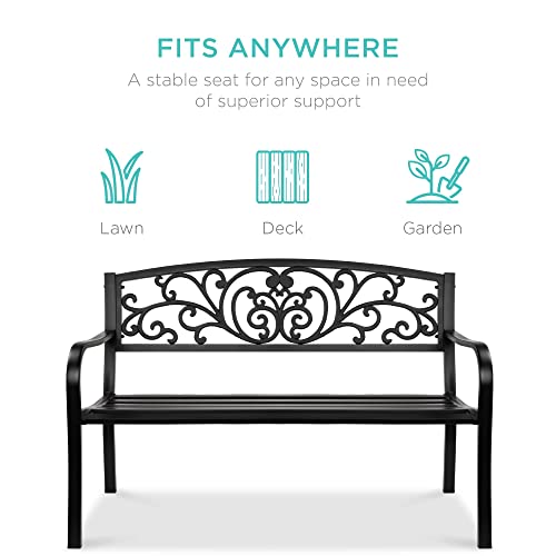 Garden Bench with Floral Design Backrest and Slatted Seat