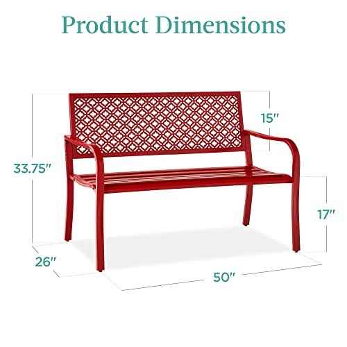 Outdoor Steel Bench for Patio with Geometric Backrest