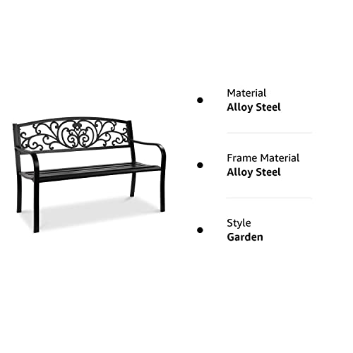 Garden Bench with Floral Design Backrest and Slatted Seat