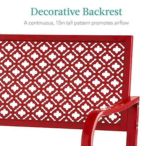 Outdoor Steel Bench for Patio with Geometric Backrest
