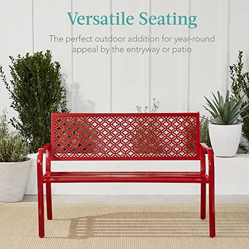 Outdoor Steel Bench for Patio with Geometric Backrest