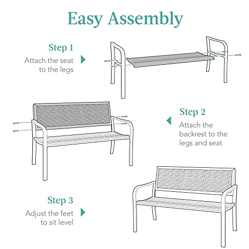 Outdoor Steel Bench for Patio with Geometric Backrest