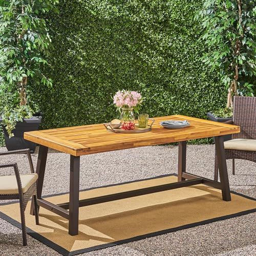 Carlisle Outdoor Dining Table with Iron Legs, Sandblast Finish