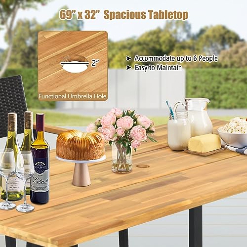 Acacia Wood Patio Dining Table with Umbrella Hole