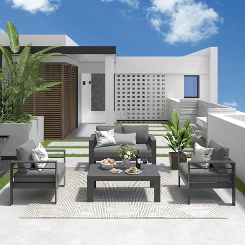 Aluminum All-Weather Outdoor Coffee Table, Dark Grey