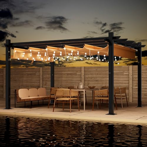 Metal Patio Pergola with Brown Shade Cover, 10‘×12’