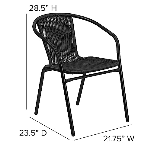 2 Pack Black Rattan Stack Chairs for Restaurants