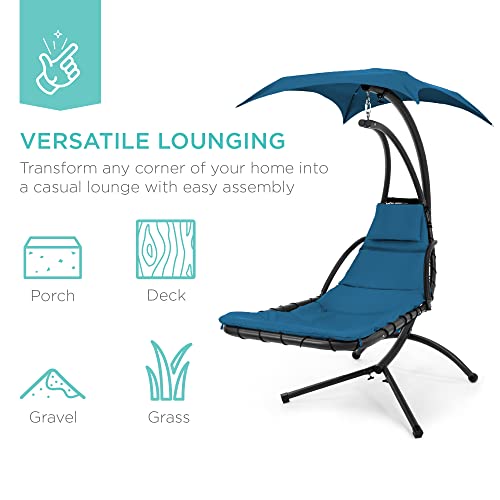 Hanging Chaise Lounge Swing Chair with Canopy - Blue