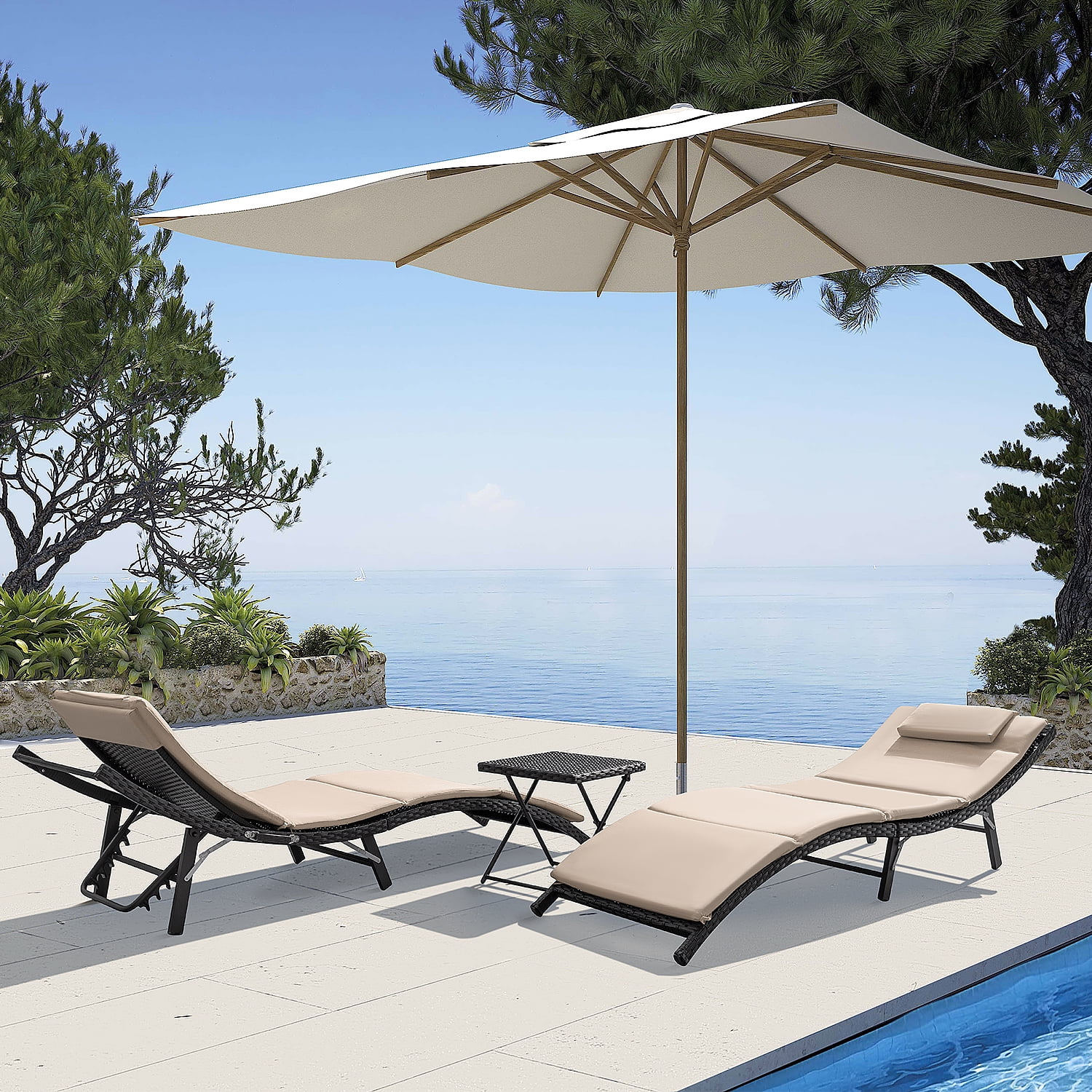 Devoko 3 Piece Patio Outdoor Chaise Lounge Chair