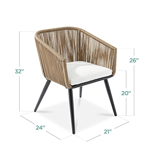 Set of 2 Patio Dining Chairs - Woven Wicker Design