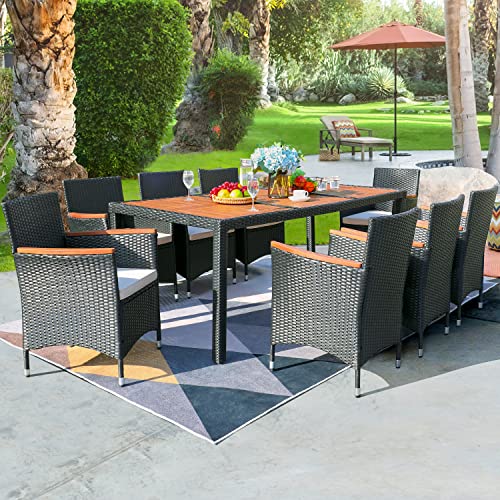 Outdoor Acacia Wood Patio Dining Set with Soft Cushions