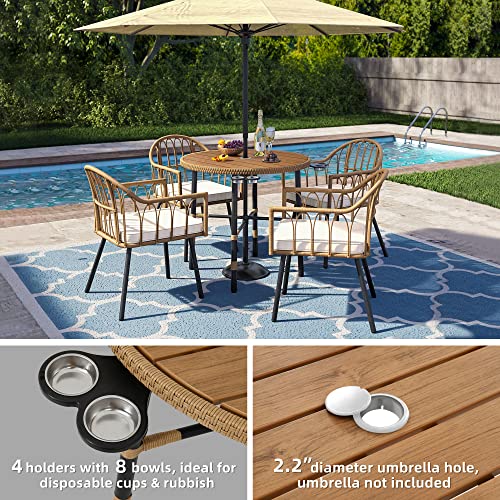 YITAHOME 5-Piece Wicker Outdoor Dining Set with Umbrella Hole