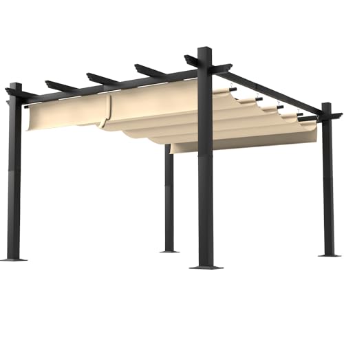 Metal Patio Pergola with Brown Shade Cover, 10‘×12’