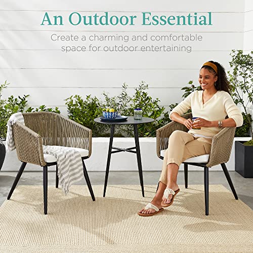 Set of 2 Patio Dining Chairs - Woven Wicker Design