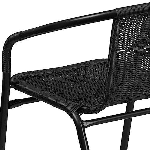 2 Pack Black Rattan Stack Chairs for Restaurants