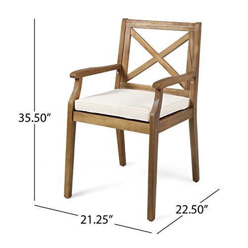 Christopher Knight Teak Dining Chair Set, Cream Cushion