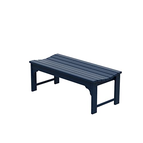 Navy Blue Adirondack Curved Outdoor Garden Bench, Weather-Resistant