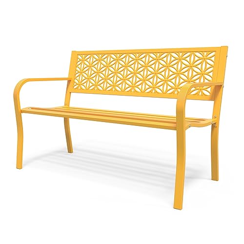 VINGLI 50" Floral Back Metal Outdoor Bench - Yellow