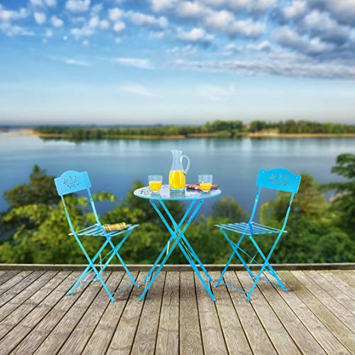 Alpine Corporation Blue Bistro Set, Table 24x24, Chair 17x18x33