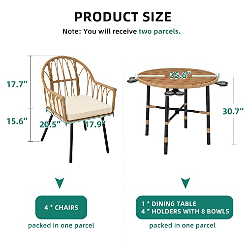 YITAHOME 5-Piece Wicker Outdoor Dining Set with Umbrella Hole