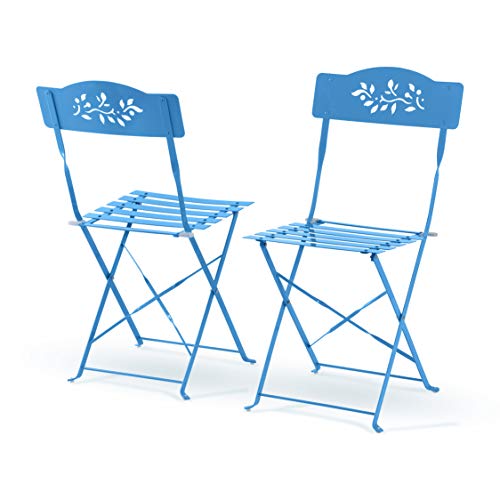 Alpine Corporation Blue Bistro Set, Table 24x24, Chair 17x18x33