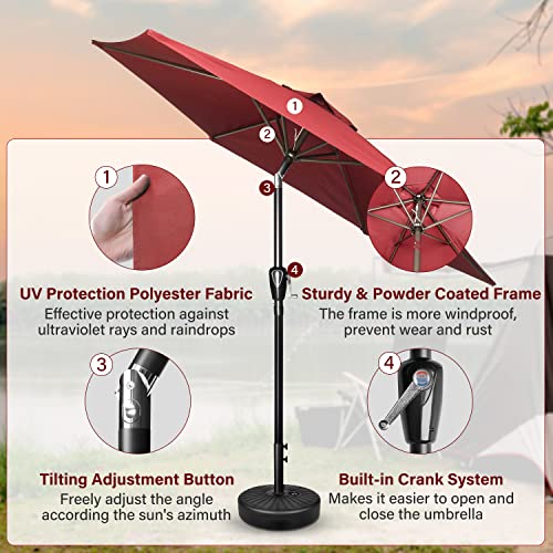 9' Red Patio Umbrella with Tilt/Crank for Garden