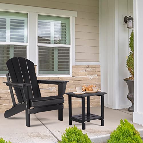 2-Tier Adirondack Patio Side Table, Weather Resistant Black