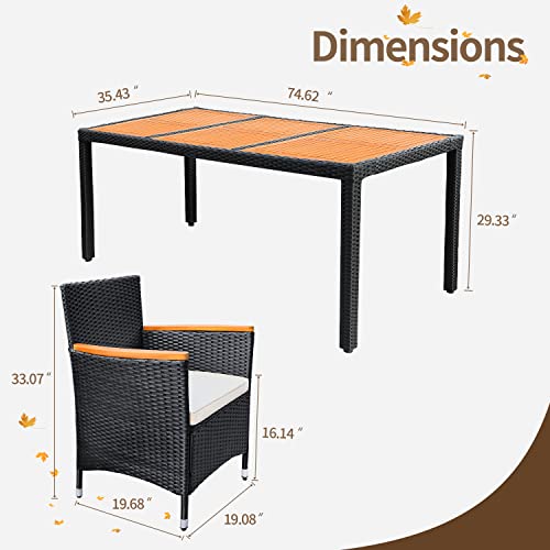 Outdoor Acacia Wood Patio Dining Set with Soft Cushions