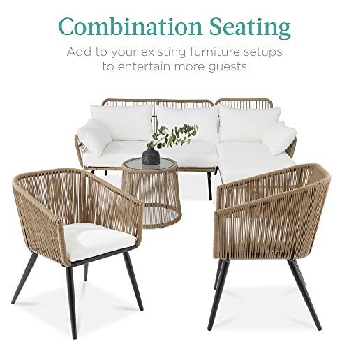 Set of 2 Patio Dining Chairs - Woven Wicker Design