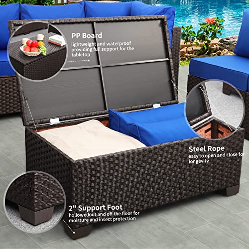 Brown Rattan Outdoor Storage Coffee Table with Cover