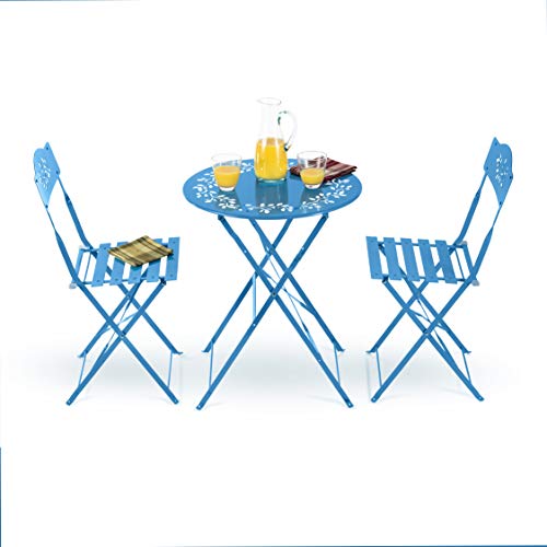 Alpine Corporation Blue Bistro Set, Table 24x24, Chair 17x18x33
