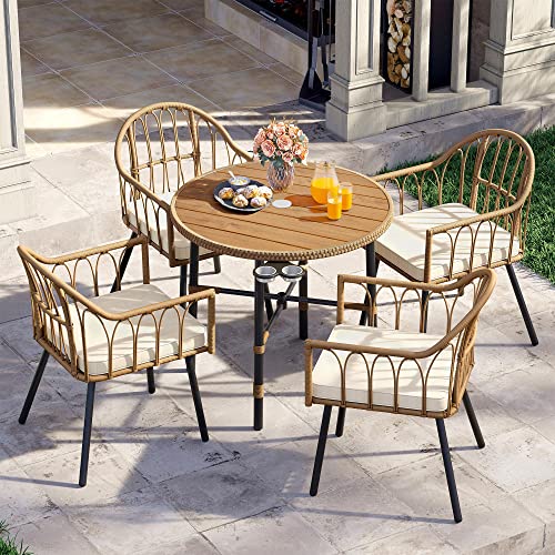 YITAHOME 5-Piece Wicker Outdoor Dining Set with Umbrella Hole