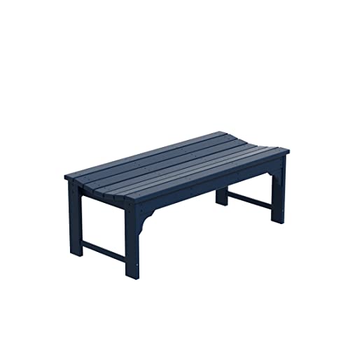 Navy Blue Adirondack Curved Outdoor Garden Bench, Weather-Resistant