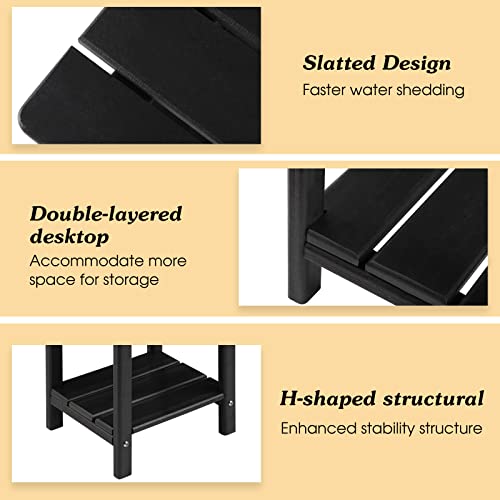 2-Tier Adirondack Patio Side Table, Weather Resistant Black