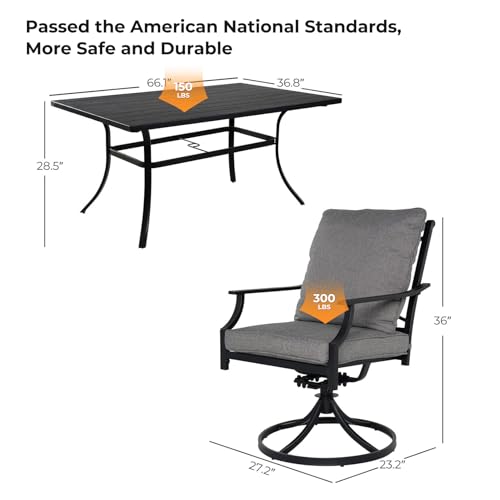 7-Piece Outdoor Dining Set: Patio Swivel Chairs, Grey