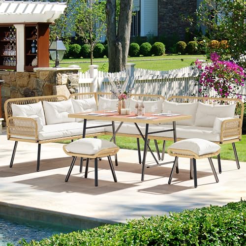 YITAHOME 6-Piece Outdoor Wicker L-Shaped Furniture Set