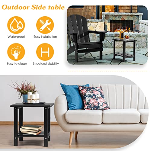 2-Tier Adirondack Patio Side Table, Weather Resistant Black