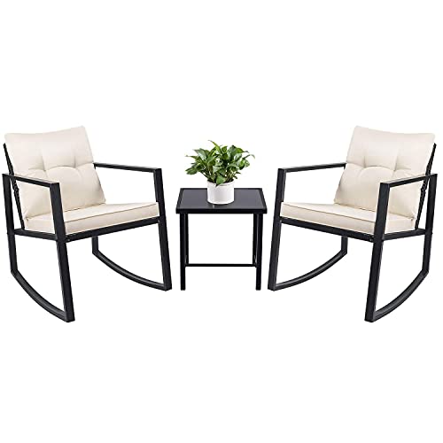Devoko 3 Piece Wicker Rocking Bistro Set Garden Furniture
