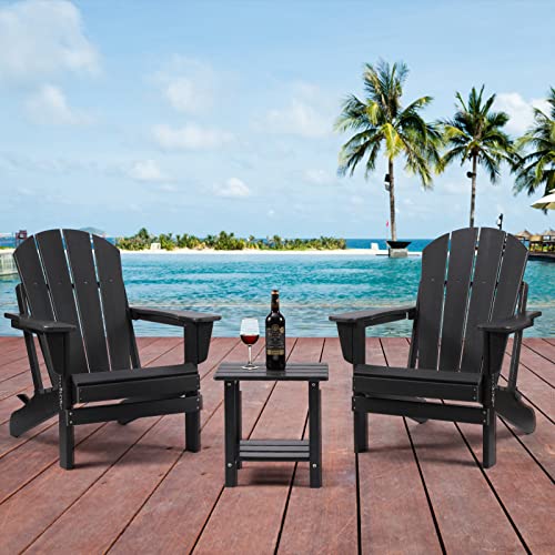2-Tier Adirondack Patio Side Table, Weather Resistant Black